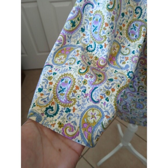 Appleseed's Yellow Green Paisley Print Round Neck 3/4 Sleeve T Shirt Size Large - Picture 5 of 14
